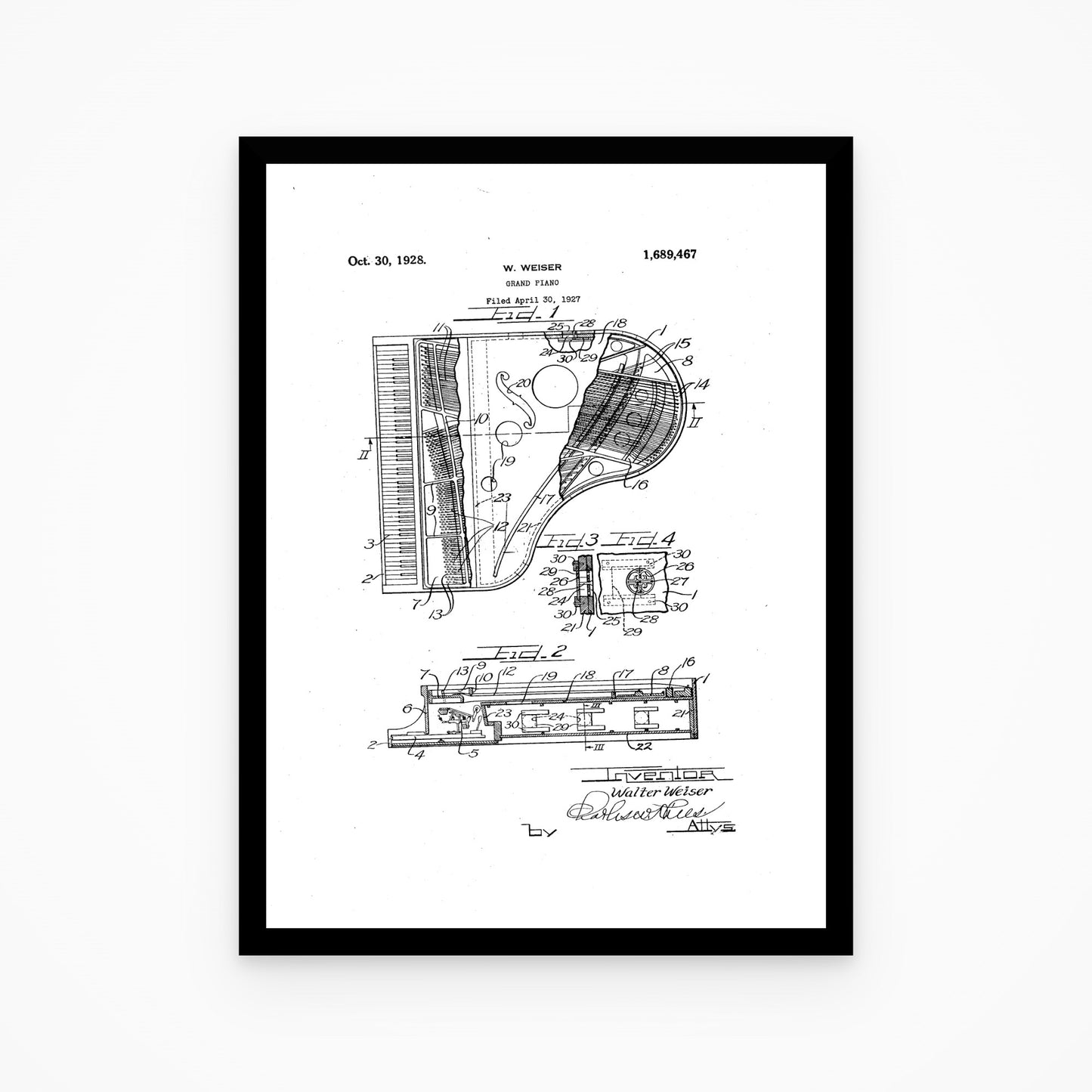 Grand Piano 1928 Patent Print