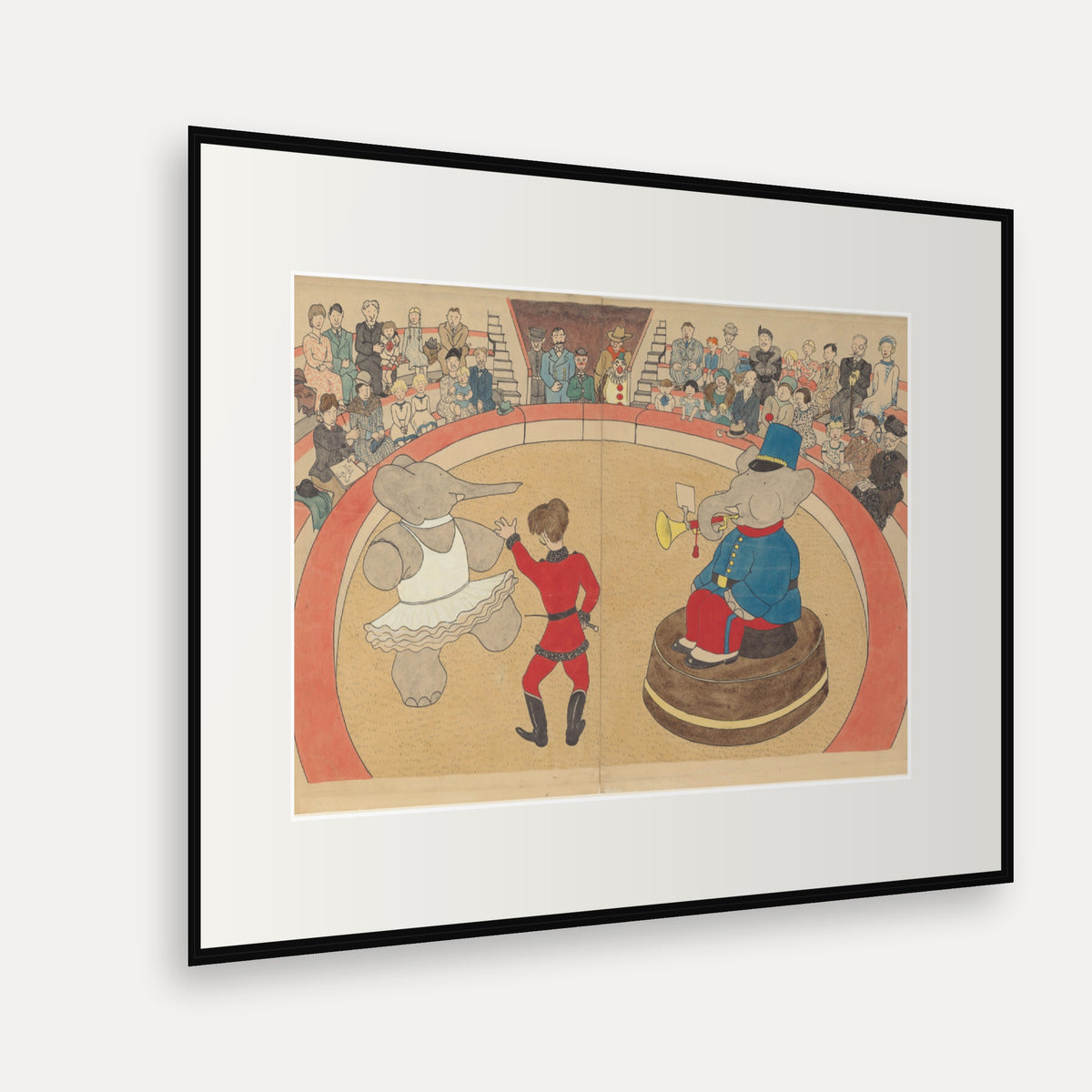 Babar and Céleste at the Circus, Le voyage de Babar - mounted and framed print, angled view