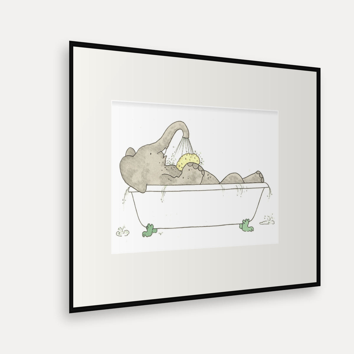 Babar Takes His Bath, Histoire de Babar - mounted and framed print, angled view