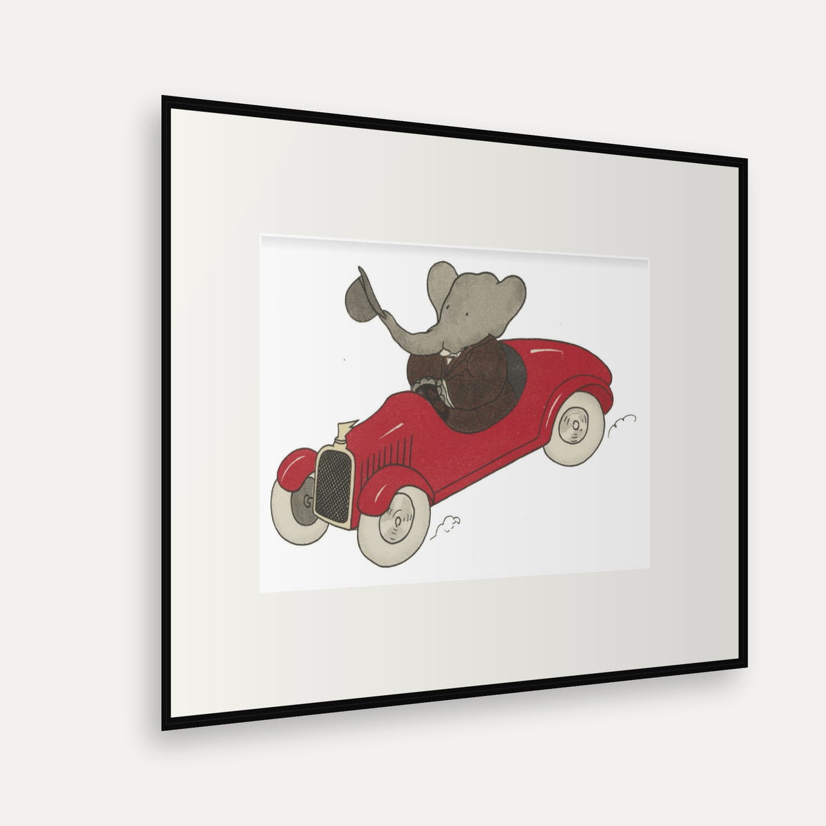 Babar's Red Motor Car, Histoire de Babar - mounted and framed print, angled view