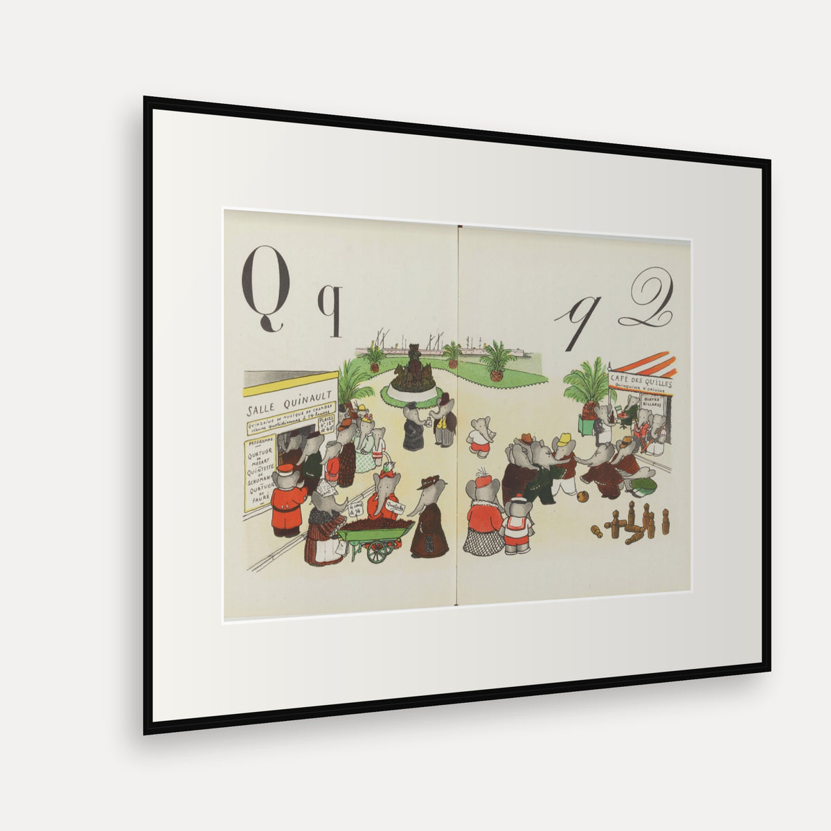 The Letter Q, ABC de Babar - mounted and framed print, angled view