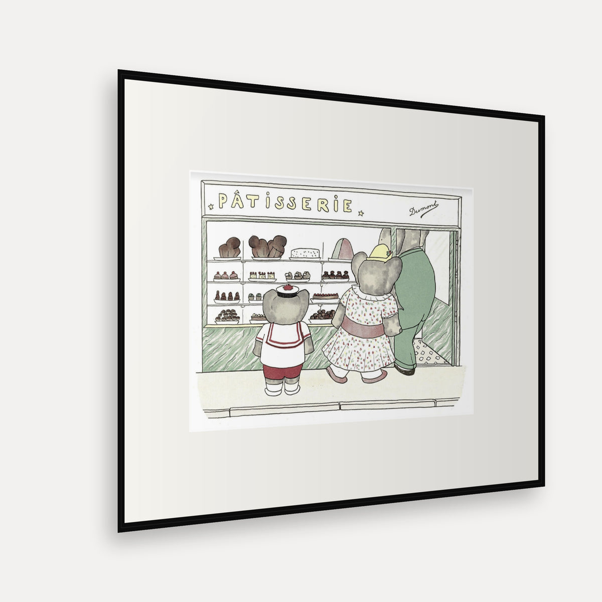 Cakes at the Pâtisserie, Histoire de Babar - mounted and framed print, angled view