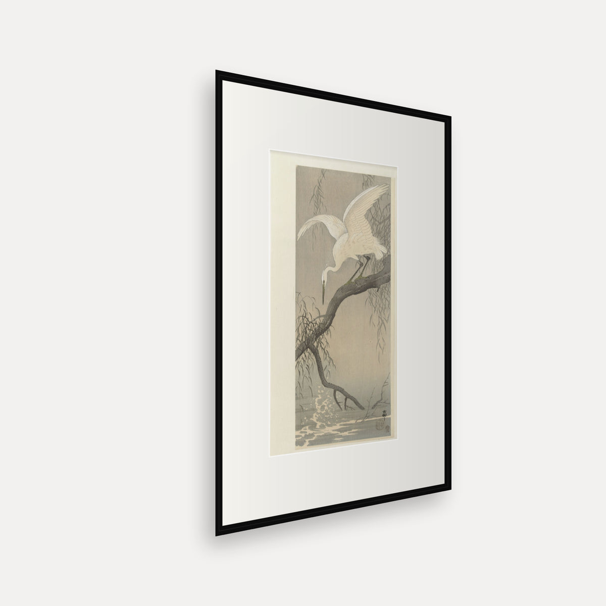 Egret on a Willow Branch · Ohara Koson · Japanese Woodblock Print