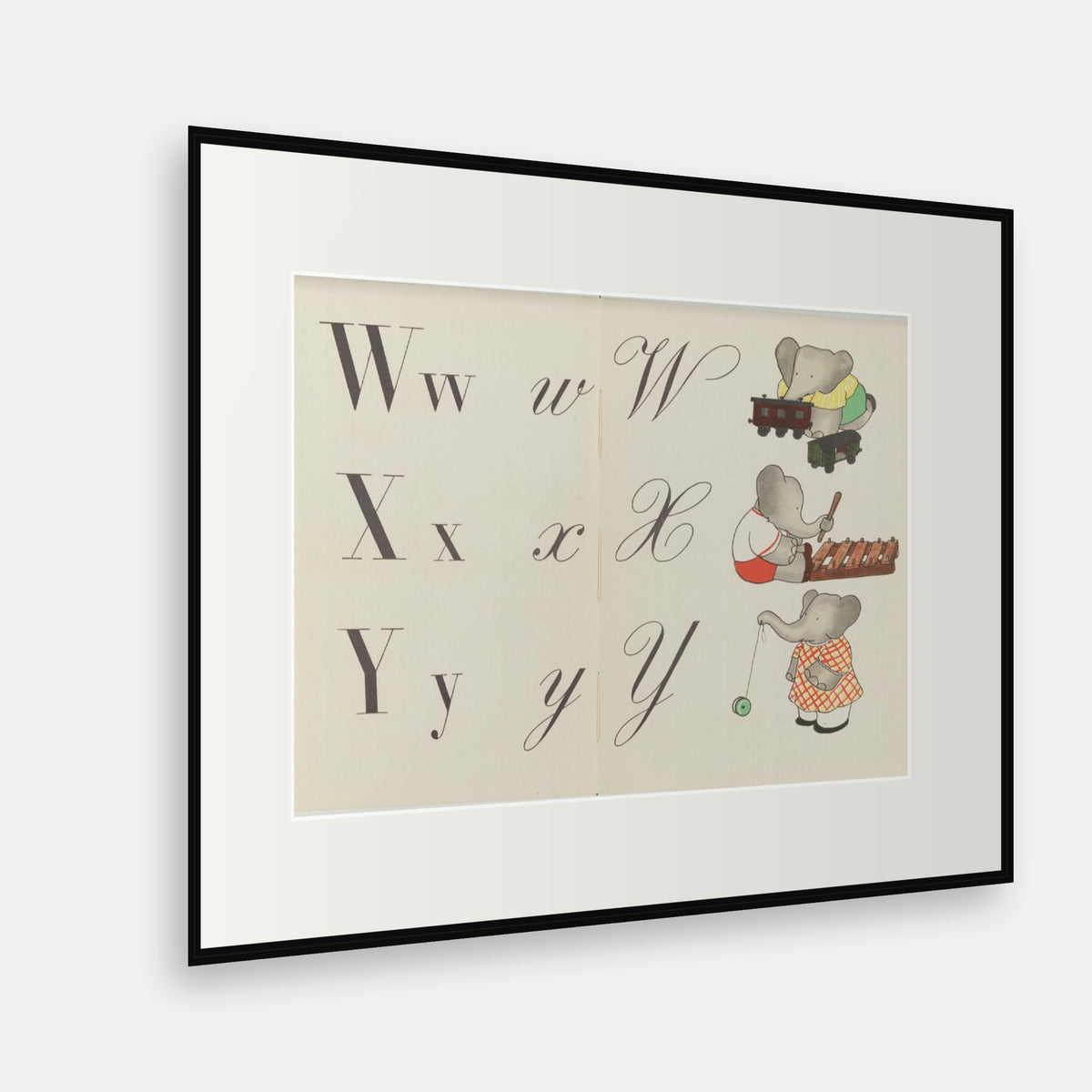 The Letters W, X and Y, ABC de Babar - mounted and framed print, angled view