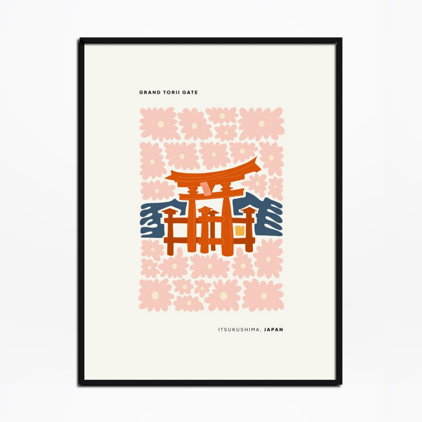 Grand Torii Gate Japan Floral Print