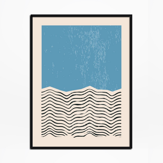 Abstract Geometric Shapes And Lines Blue Waves Print