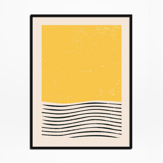 Abstract Geometric Shapes And Lines Yellow Waves Print