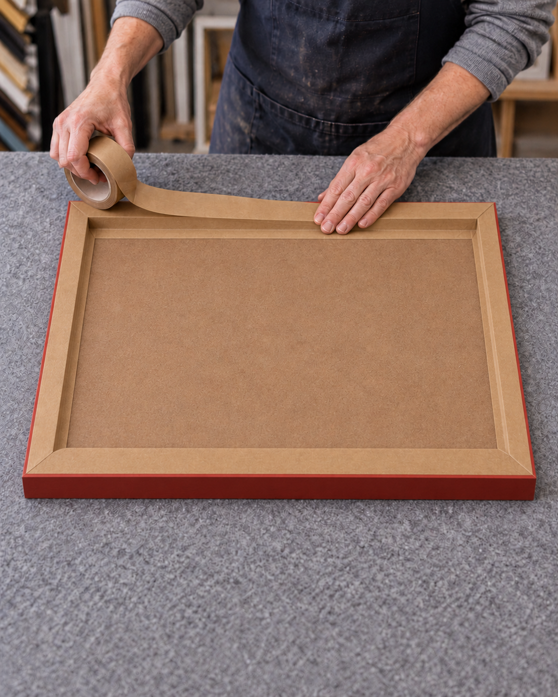 Sealing the back of the frame with brown framing tape