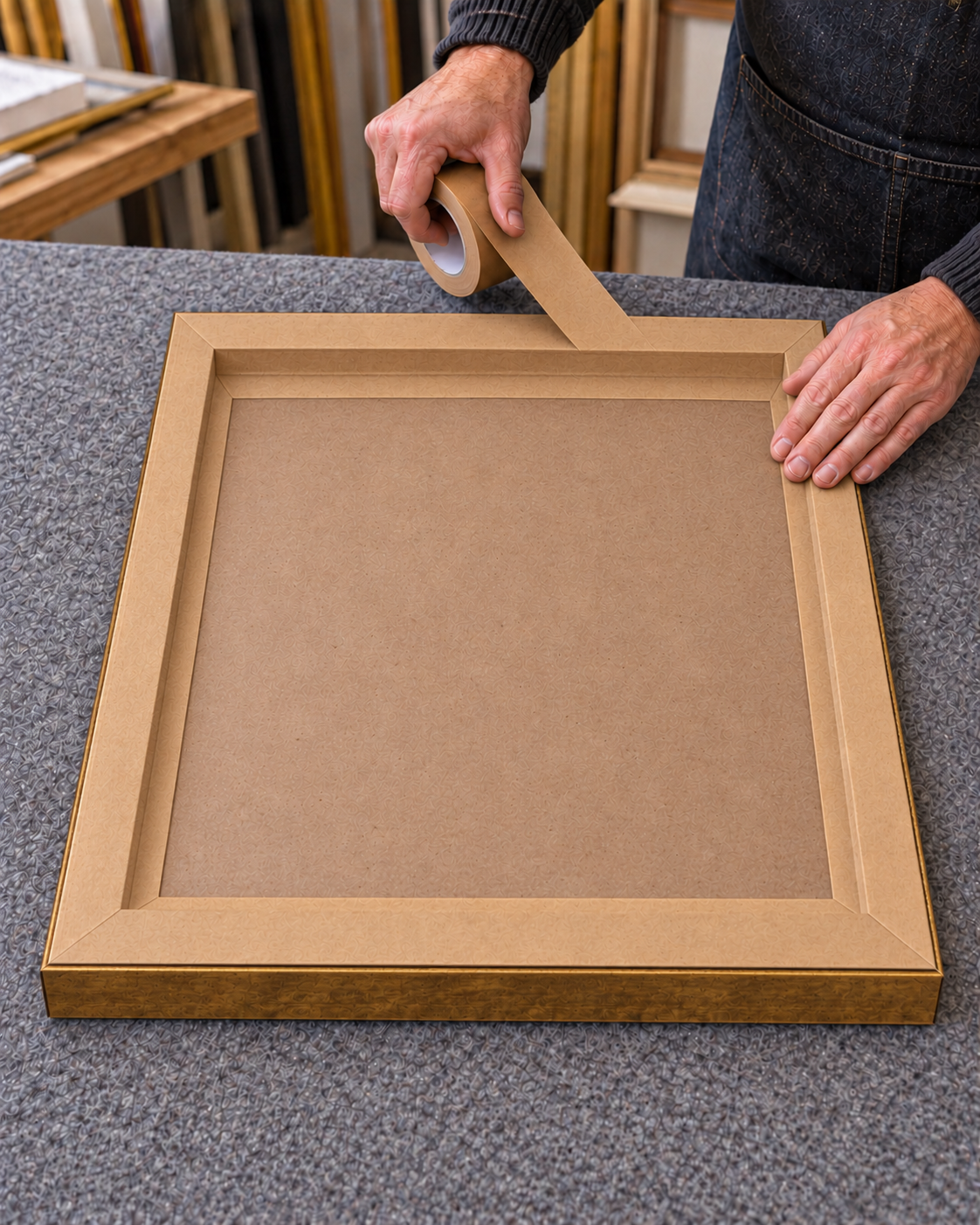 Sealing the back of the frame with brown framing tape