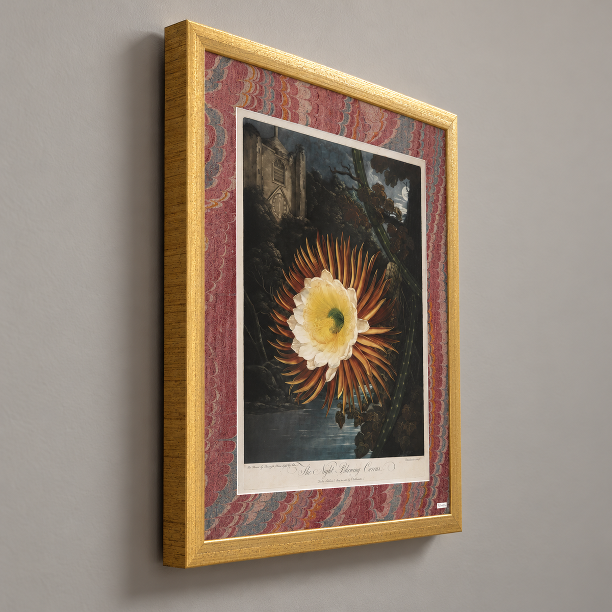 Side view of the antique gold frame