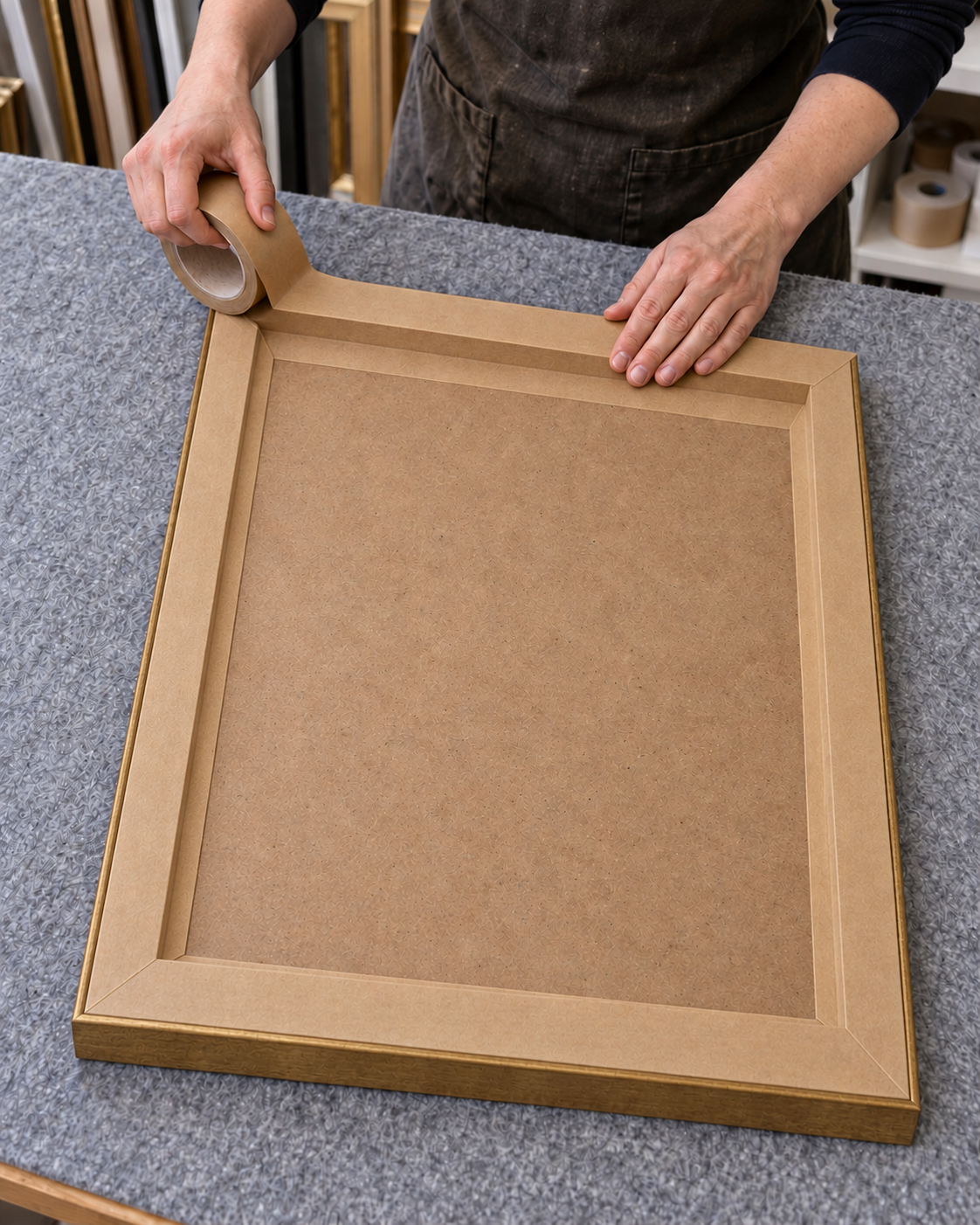 Sealing the back of the frame with brown framing tape