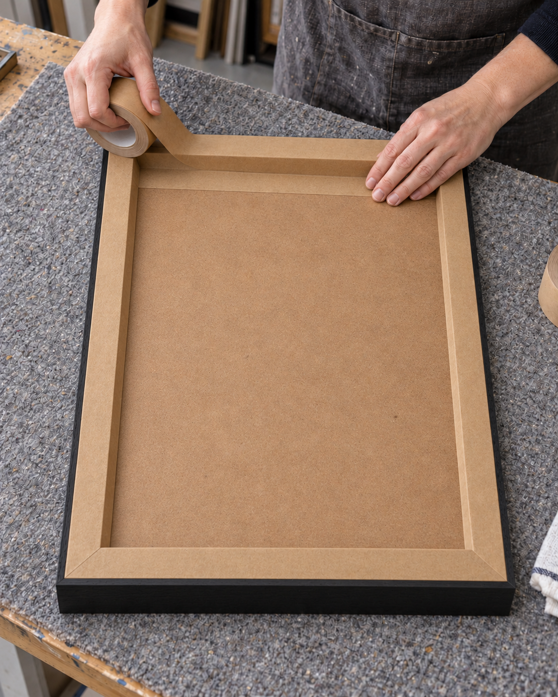 Sealing the back of the frame with brown framing tape