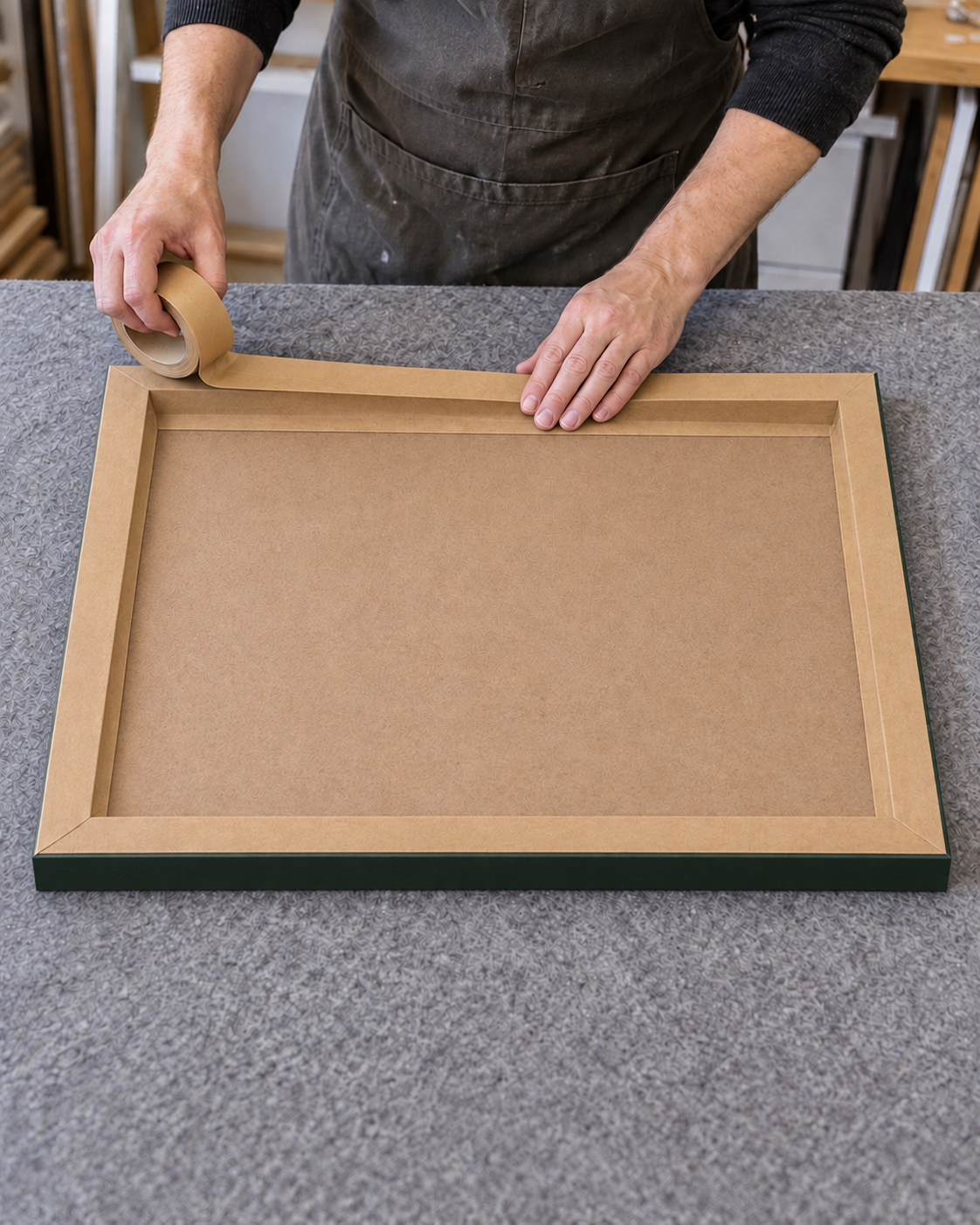 Sealing the back of the frame with brown framing tape