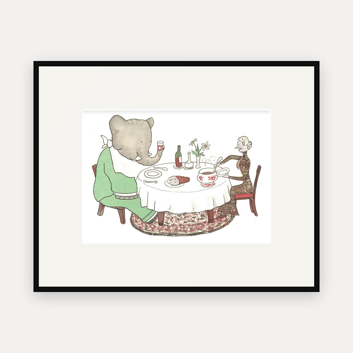 Dinner with the Old Lady, Histoire de Babar - mounted and framed print, front view
