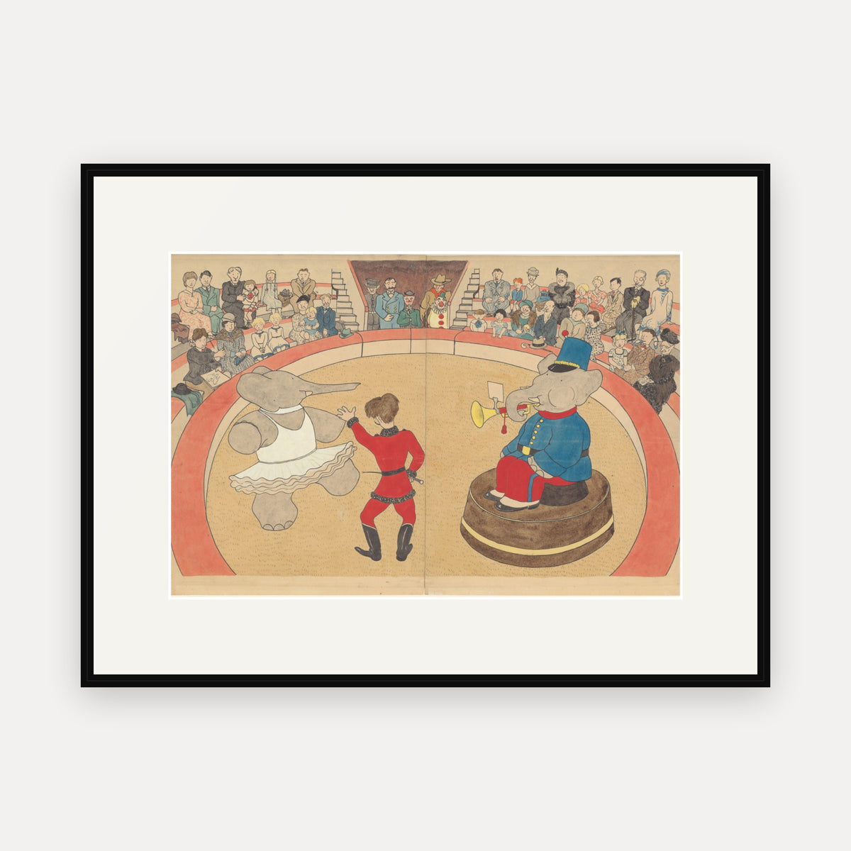 Babar and Céleste at the Circus, Le voyage de Babar - mounted and framed print, front view