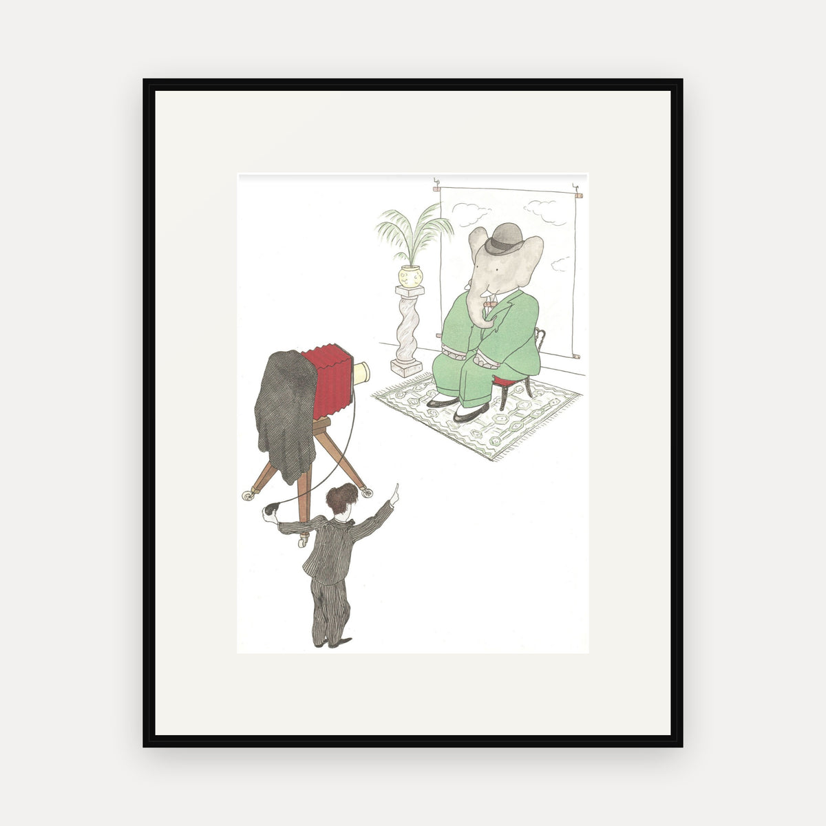 Babar Has His Photograph Taken, Histoire de Babar - mounted and framed print, front view