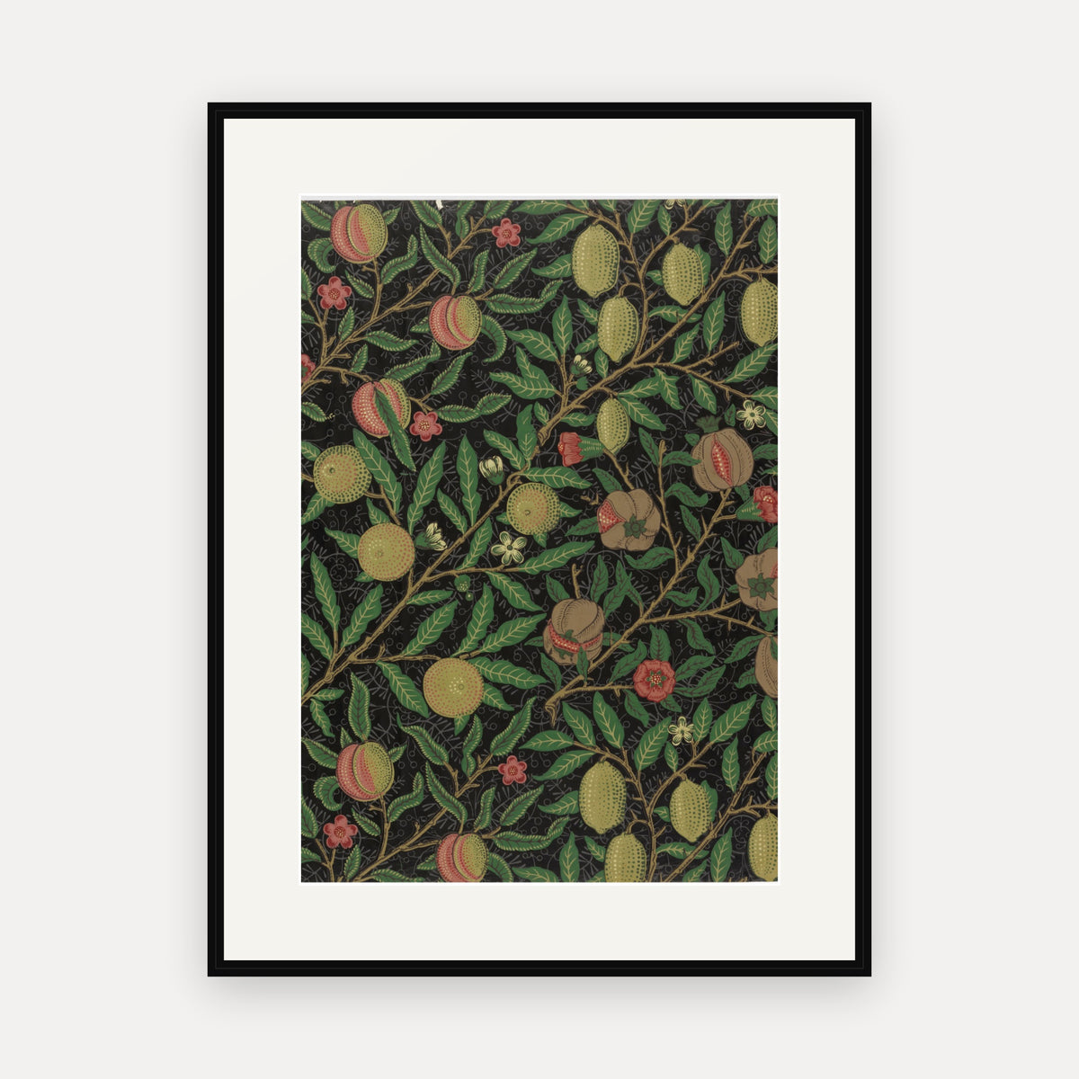Fruit, Dark Ground, William Morris Wallpaper Print - mounted and framed print, front view