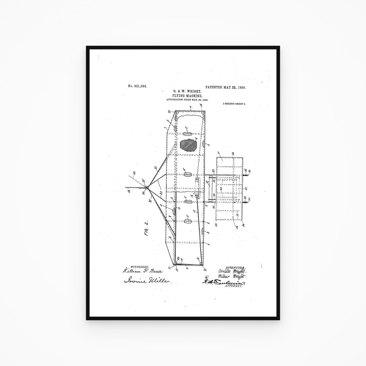 Wright Brothers Flying Machine Patent Print