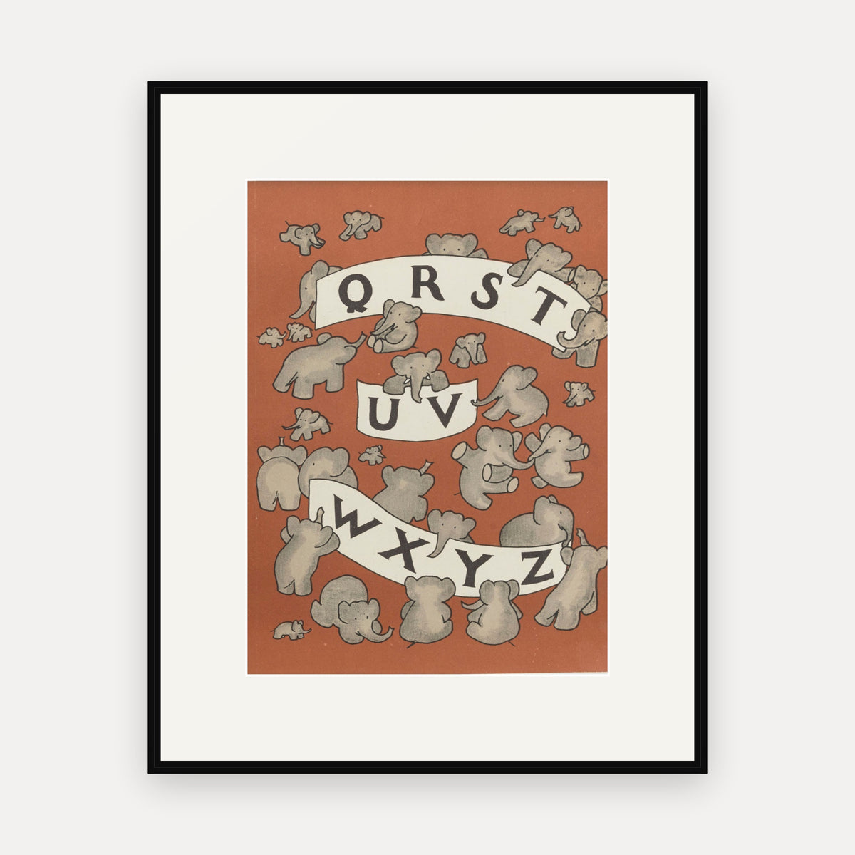 Alphabet Endpaper, Q to Z, ABC de Babar - mounted and framed print, front view