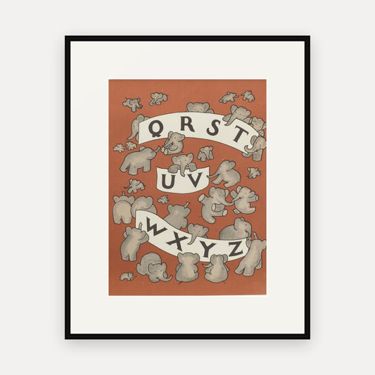 Alphabet Endpaper, Q to Z, ABC de Babar - mounted and framed print, front view