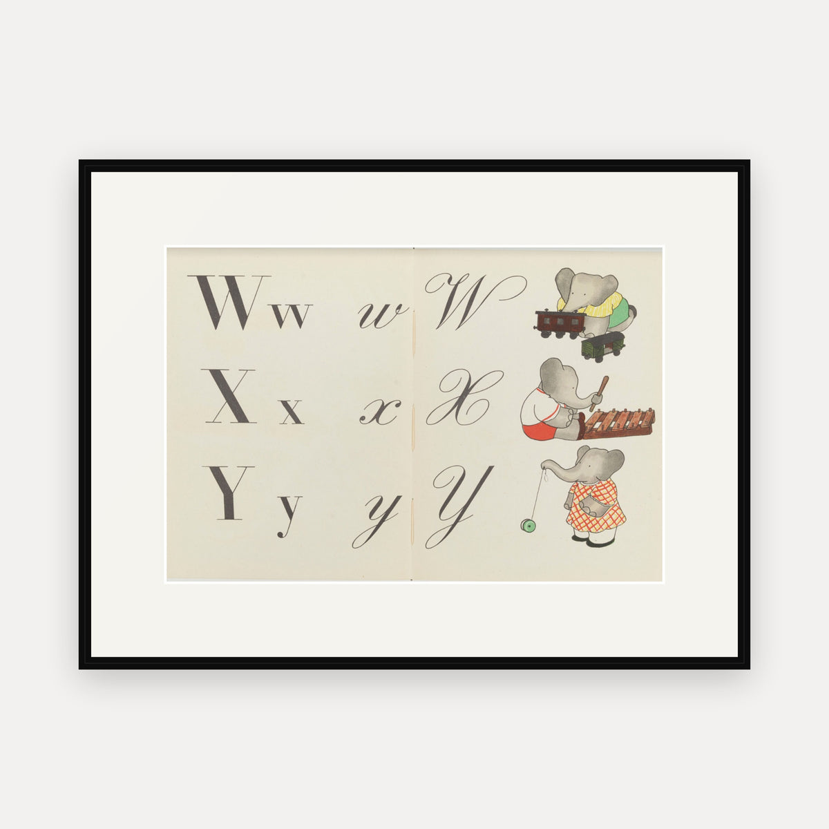 The Letters W, X and Y, ABC de Babar - mounted and framed print, front view