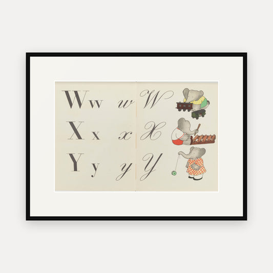 The Letters W, X and Y, ABC de Babar - mounted and framed print, front view