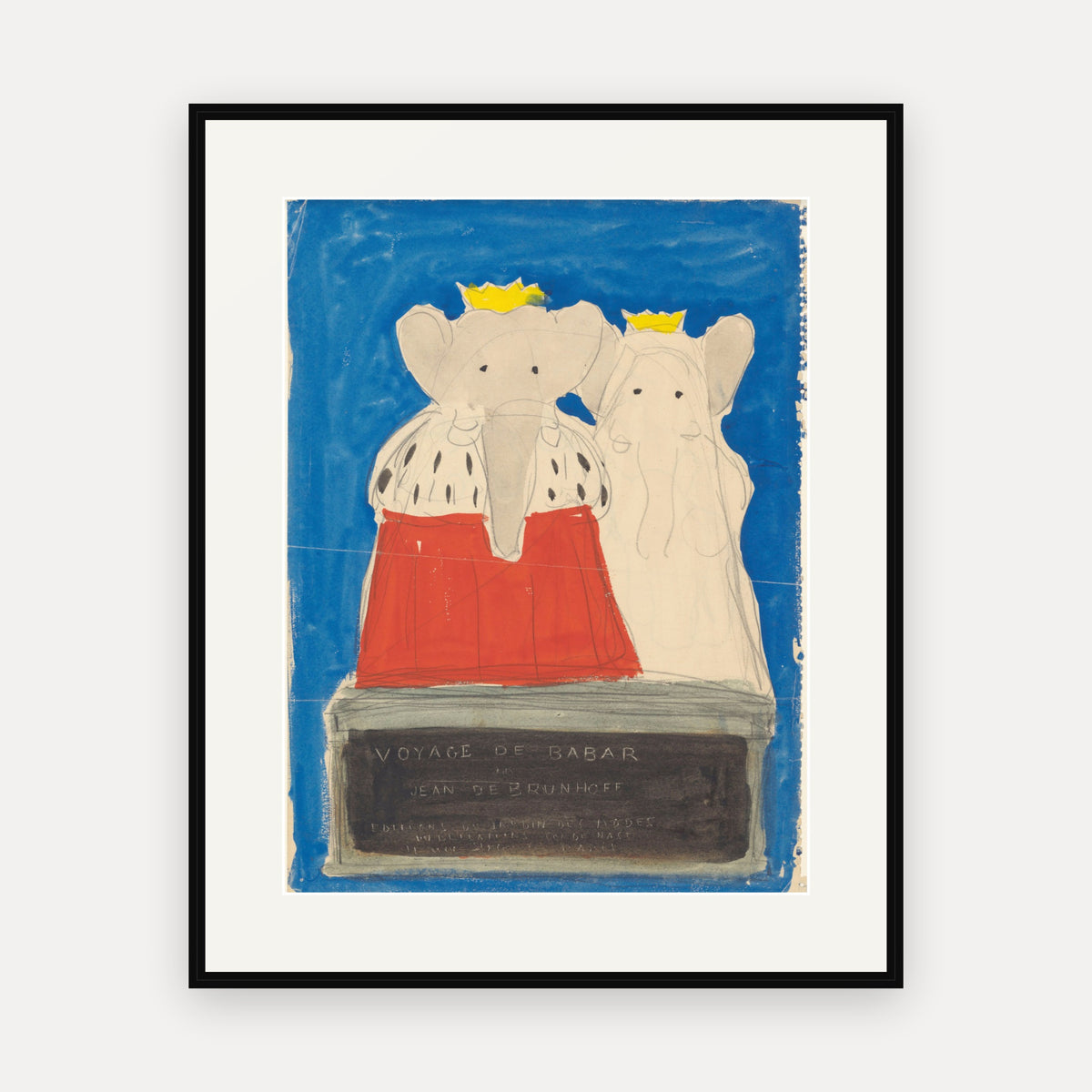 King Babar and Queen Céleste, Le voyage de Babar - mounted and framed print, front view