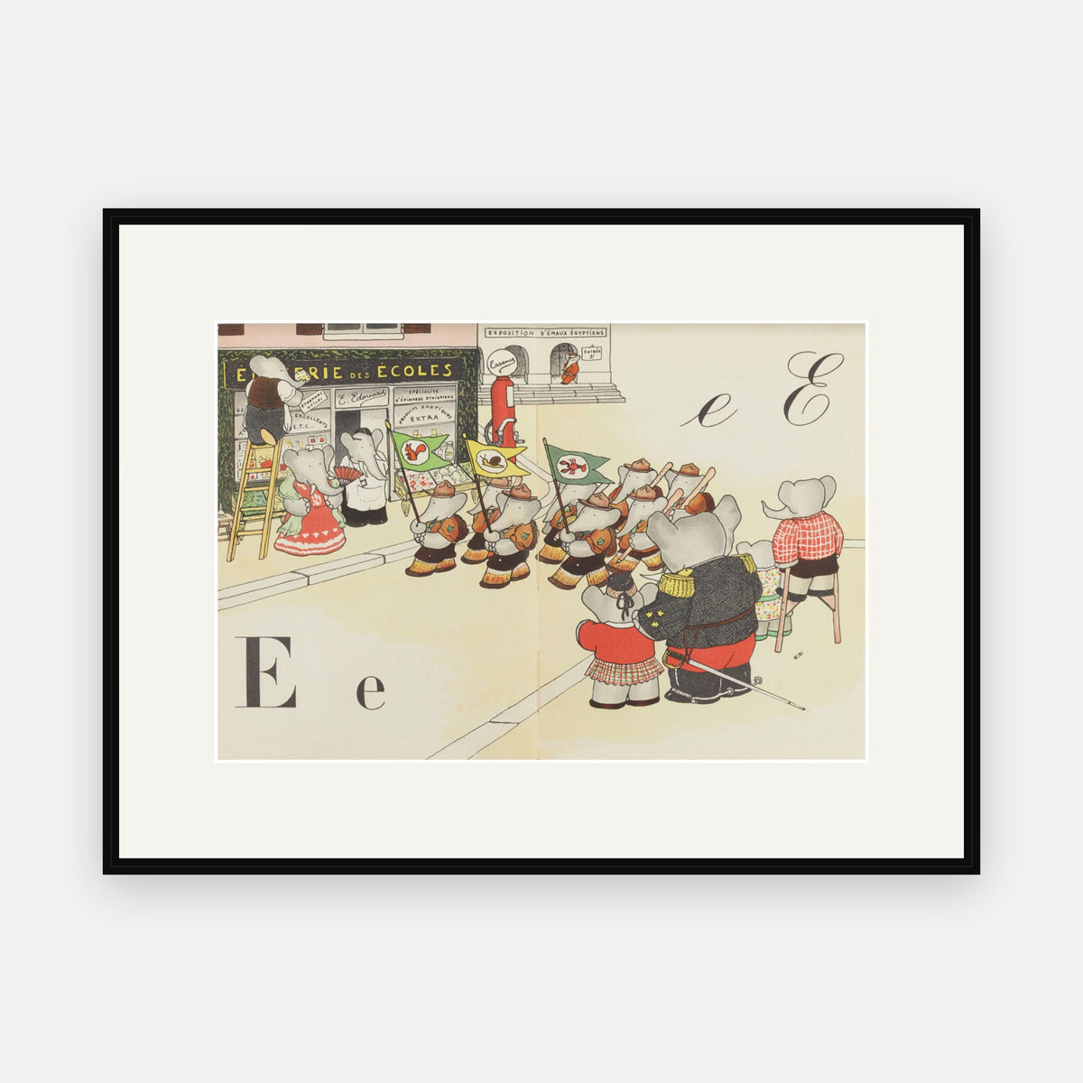 The Letter E, ABC de Babar - mounted and framed print, front view