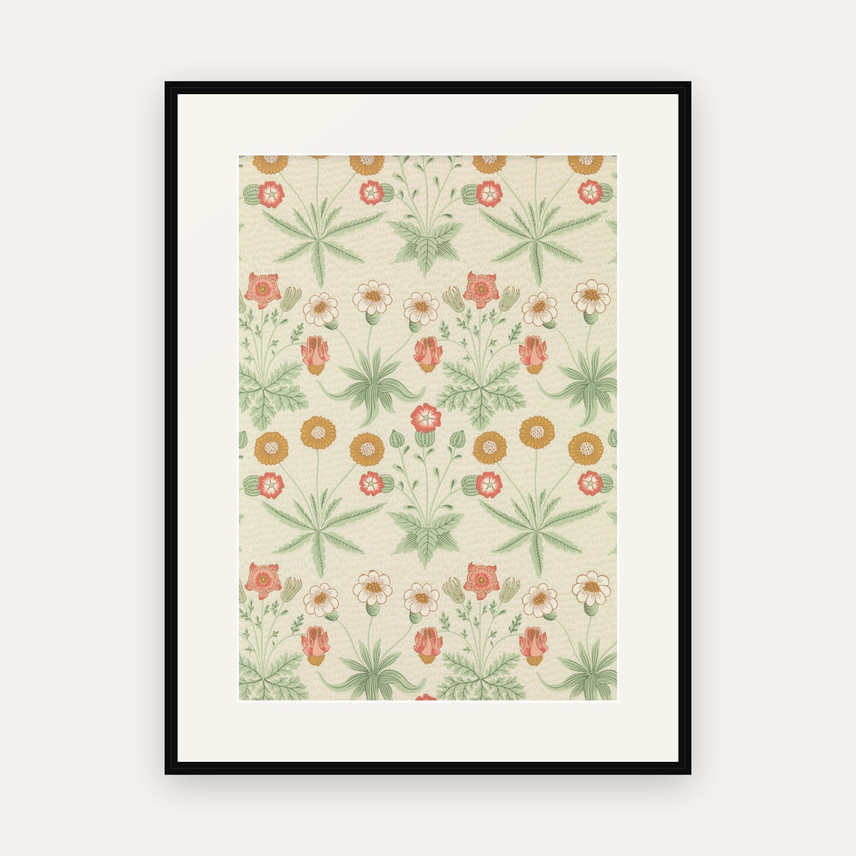 Daisy, Cream, William Morris Wallpaper Print - mounted and framed print, front view