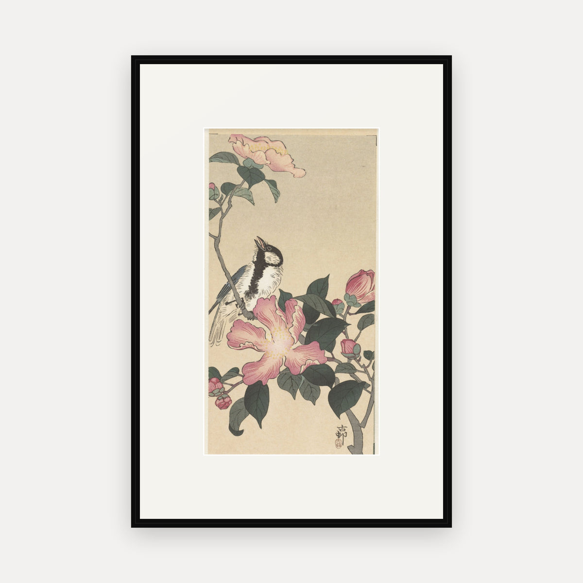 Great Tit and Camellia · Ohara Koson · Japanese Woodblock Print