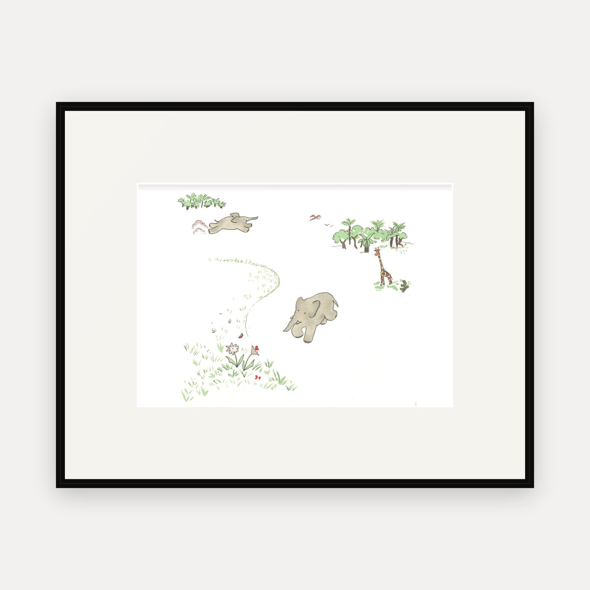 Babar Runs to the Town, Histoire de Babar - mounted and framed print, front view