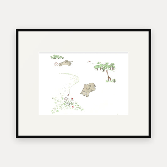 Babar Runs to the Town, Histoire de Babar - mounted and framed print, front view
