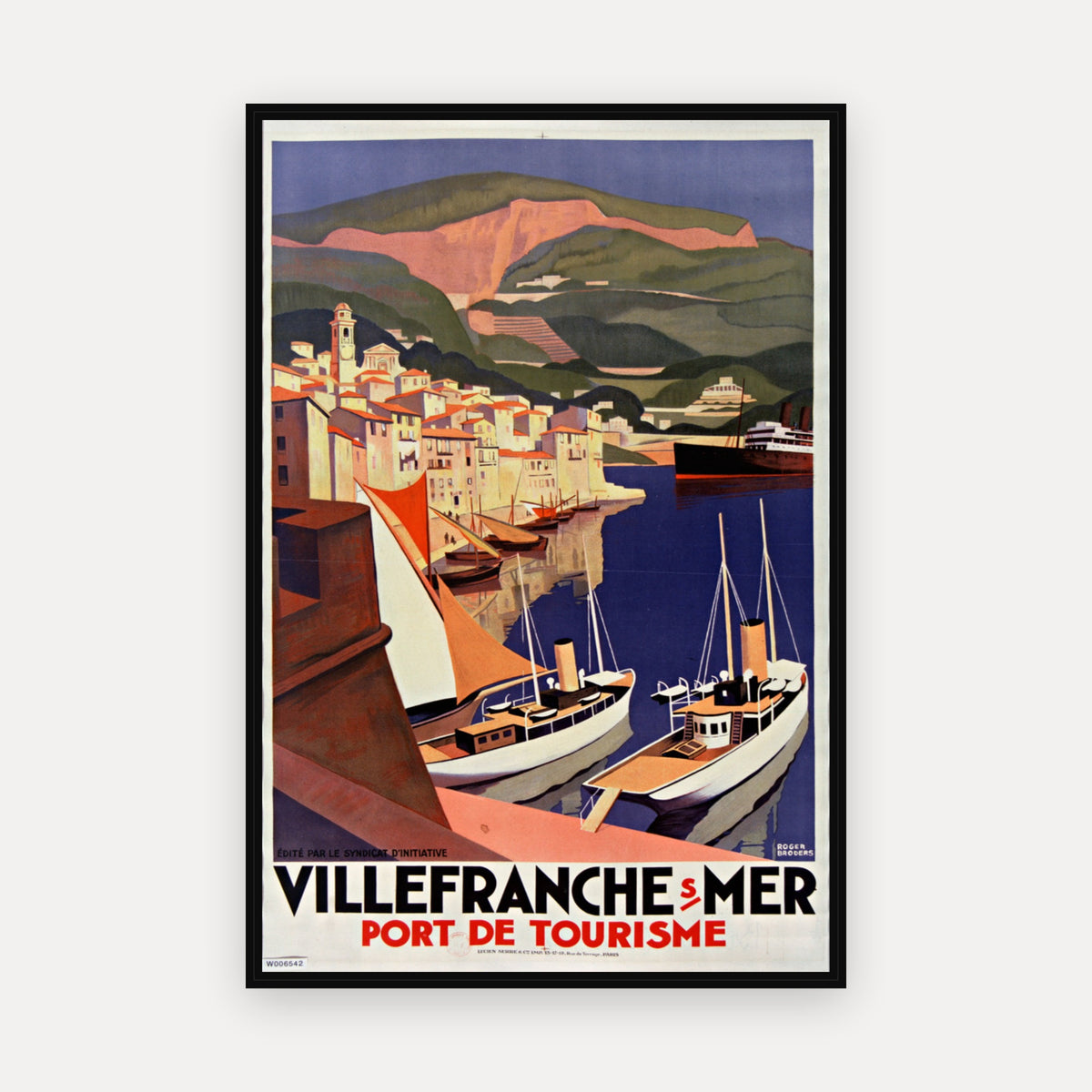 Edité par le Syndicat d'Initiative - Villefranche s/ Mer, Port de tourisme · 1929 · Roger Broders - Vintage Poster Print