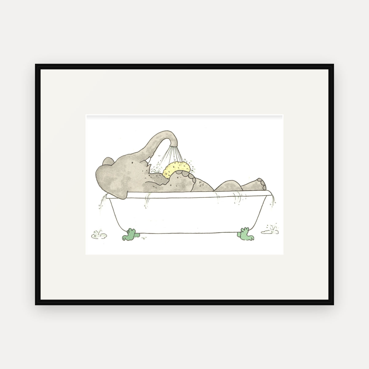 Babar Takes His Bath, Histoire de Babar - mounted and framed print, front view