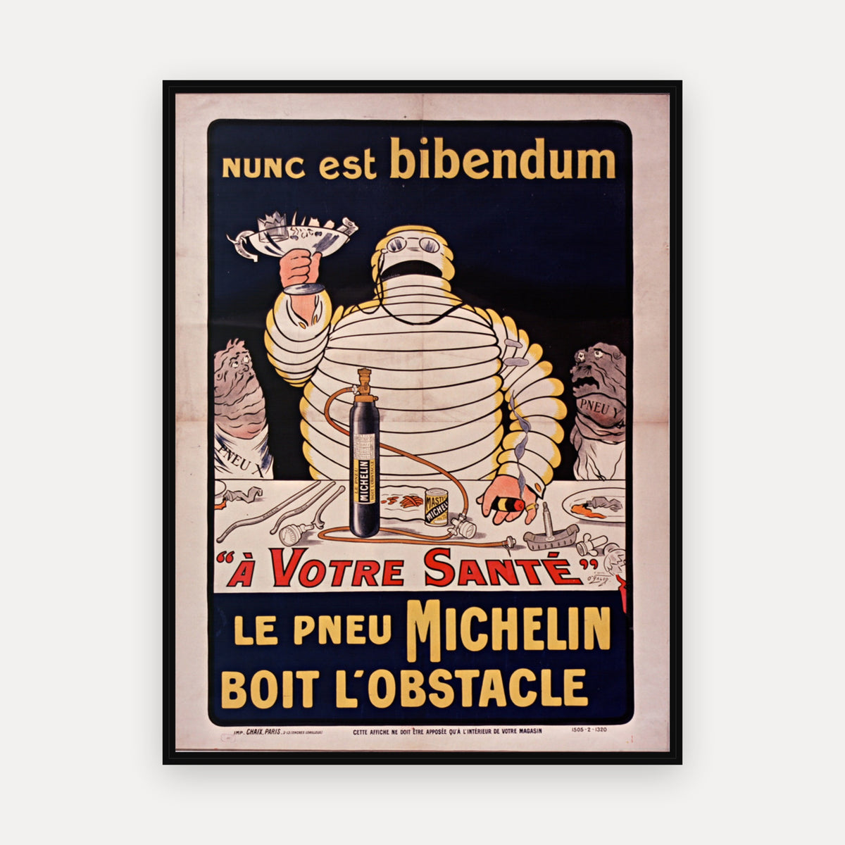 Nunc est Bibendum "A votre santé". Le pneu Michelin boit l'obstacle · 1913 · Marius Rossillon - Vintage Poster Print