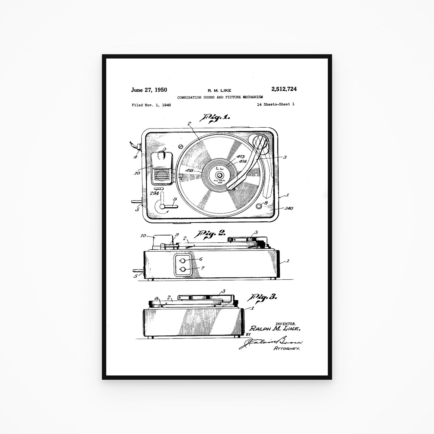 Record Player 1950 Patent Print