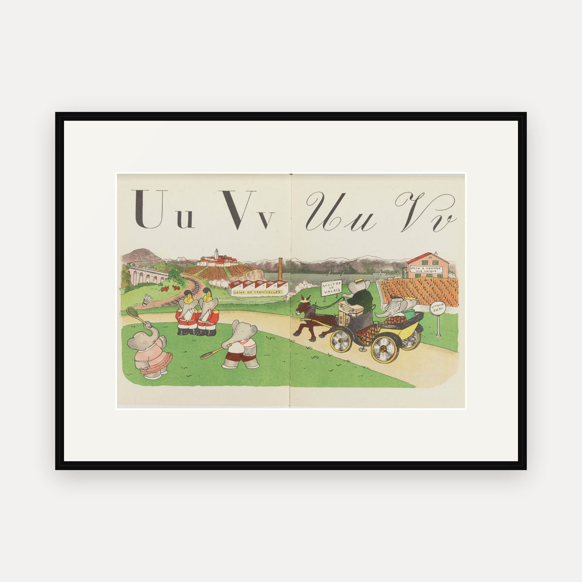 The Letters U and V, ABC de Babar - mounted and framed print, front view