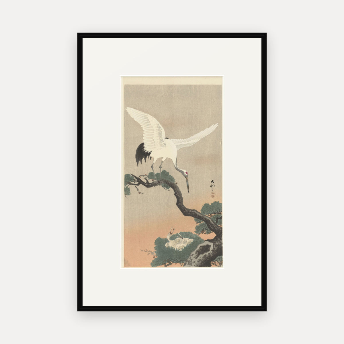 Crane on a Pine Branch · Ohara Koson · Japanese Woodblock Print