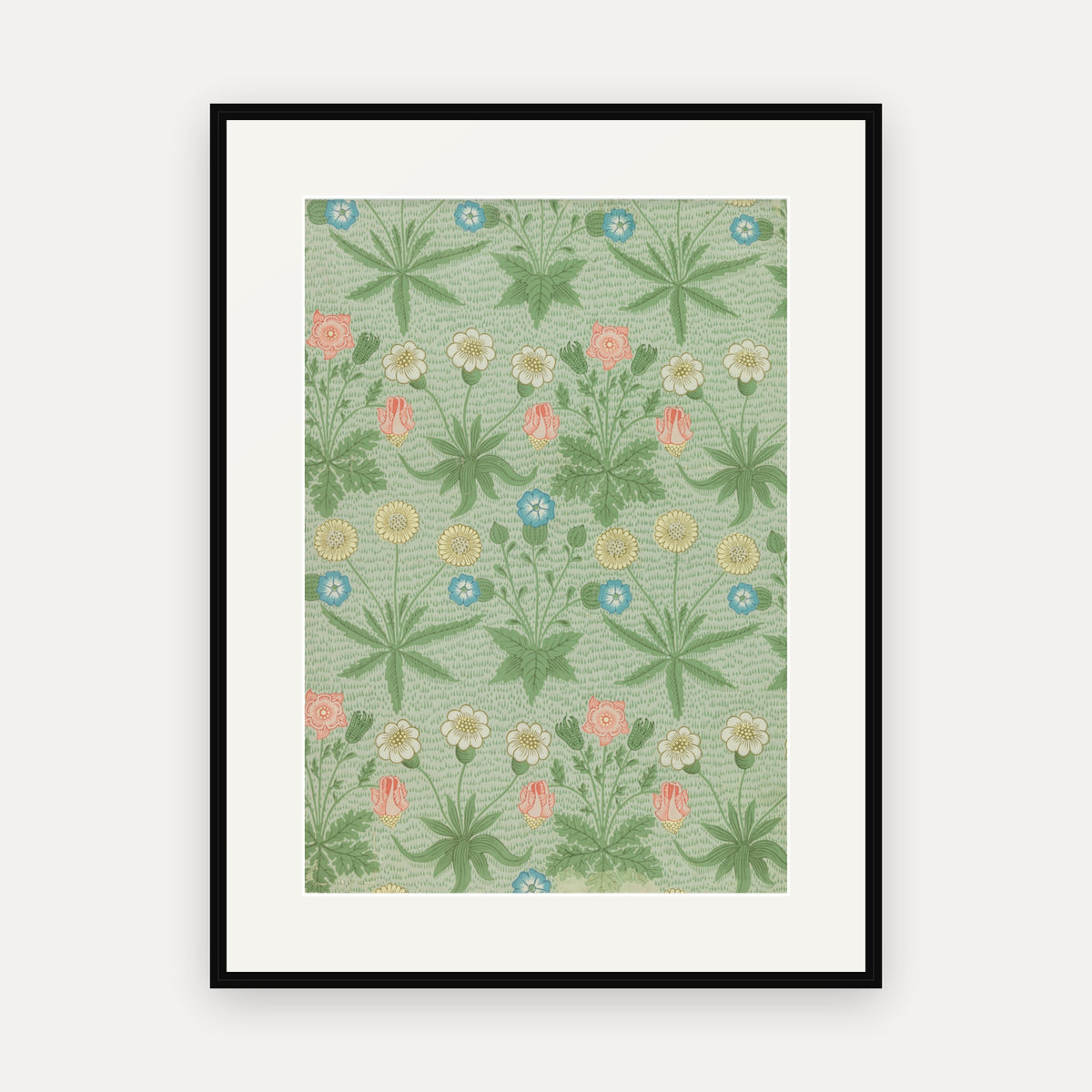 Daisy, Green, William Morris Wallpaper Print - mounted and framed print, front view
