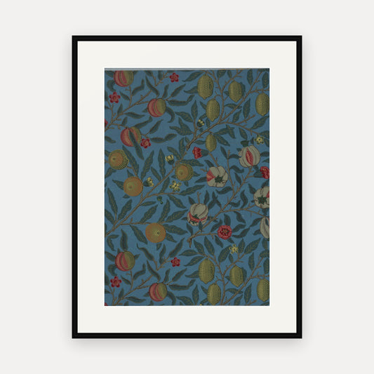 Fruit, Blue, William Morris Wallpaper Print - mounted and framed print, front view