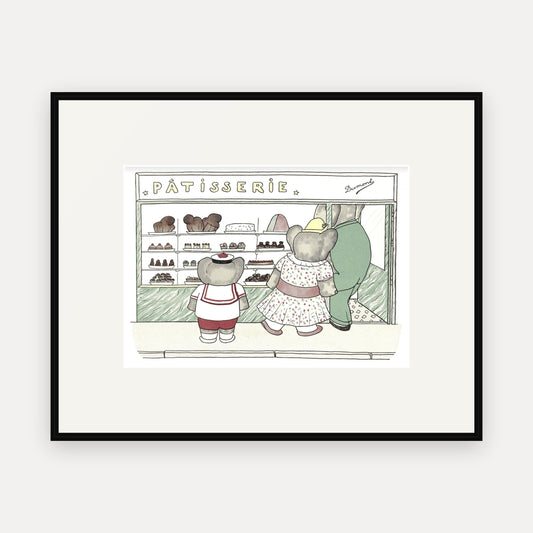Cakes at the Pâtisserie, Histoire de Babar - mounted and framed print, front view