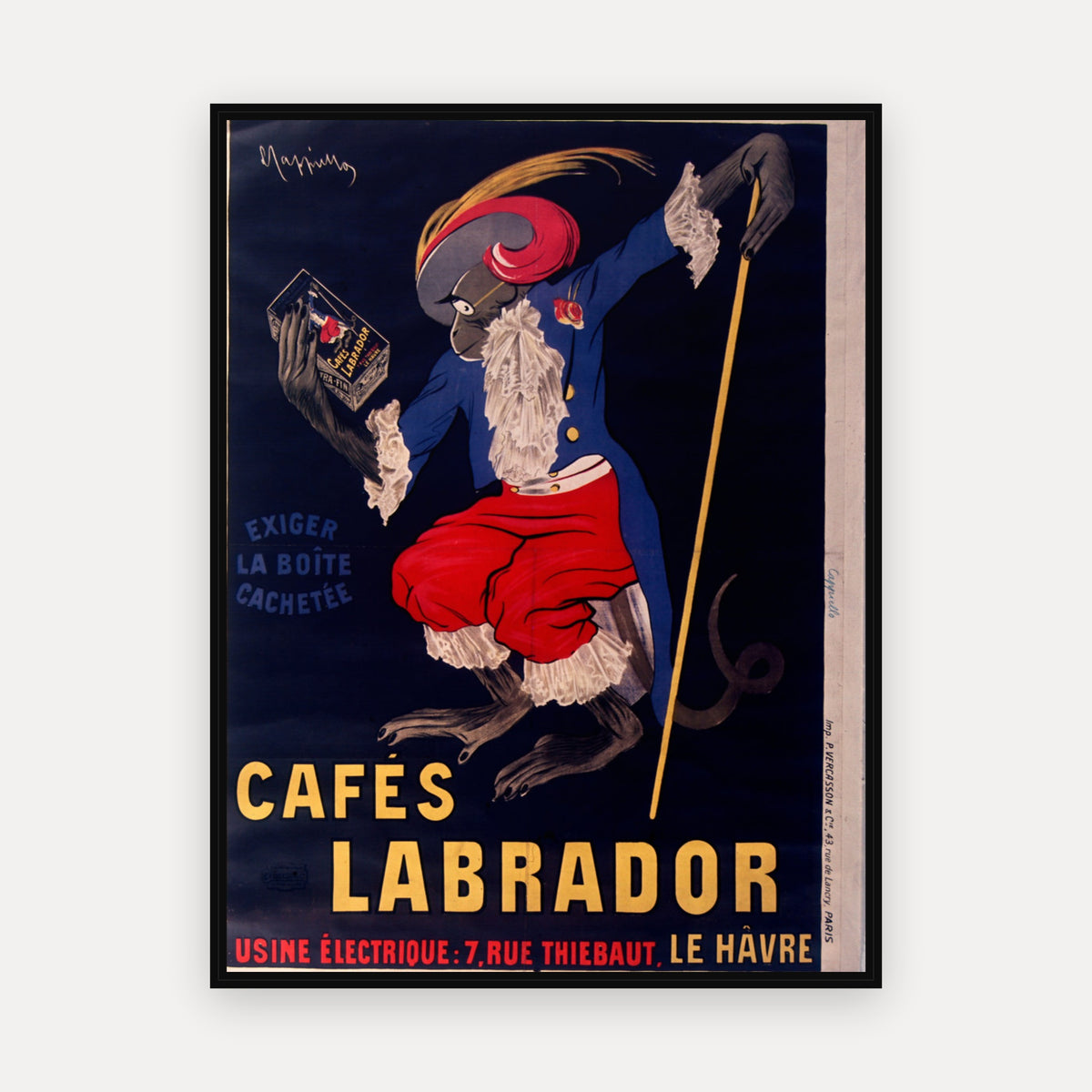 Cafés Labrador. Usine électrique, 7 rue Thiébaut, Le Hâvre · 1905 · Leonetto Cappiello - Vintage Poster Print