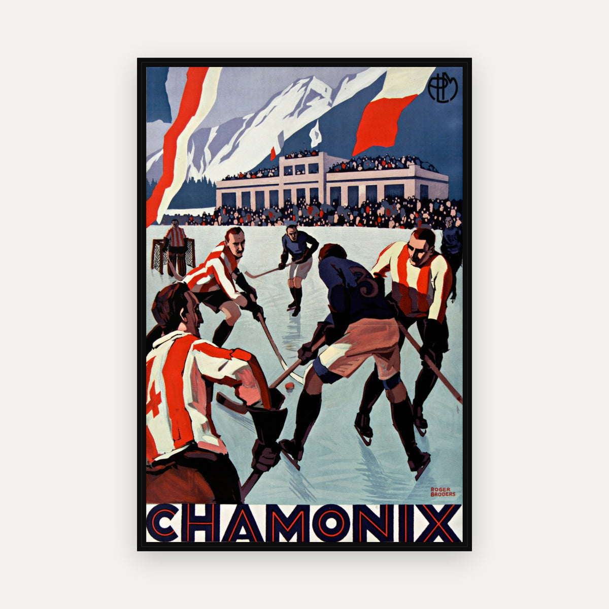 PLM. Chamonix, Championnat du monde de hockey sur gla -ce, 27 janvier-2 février 1930 · 1930 · Roger Broders - Vintage Poster Print