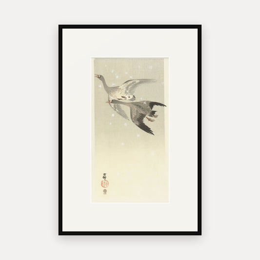 Geese Flying in Snow · Ohara Koson · Japanese Woodblock Print