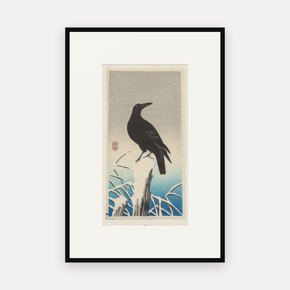 Crow on a Snowy Stump · Ohara Koson · Japanese Woodblock Print
