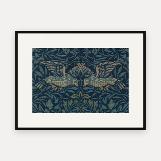Bird, In Flight, William Morris Textile Print - mounted and framed print, front view
