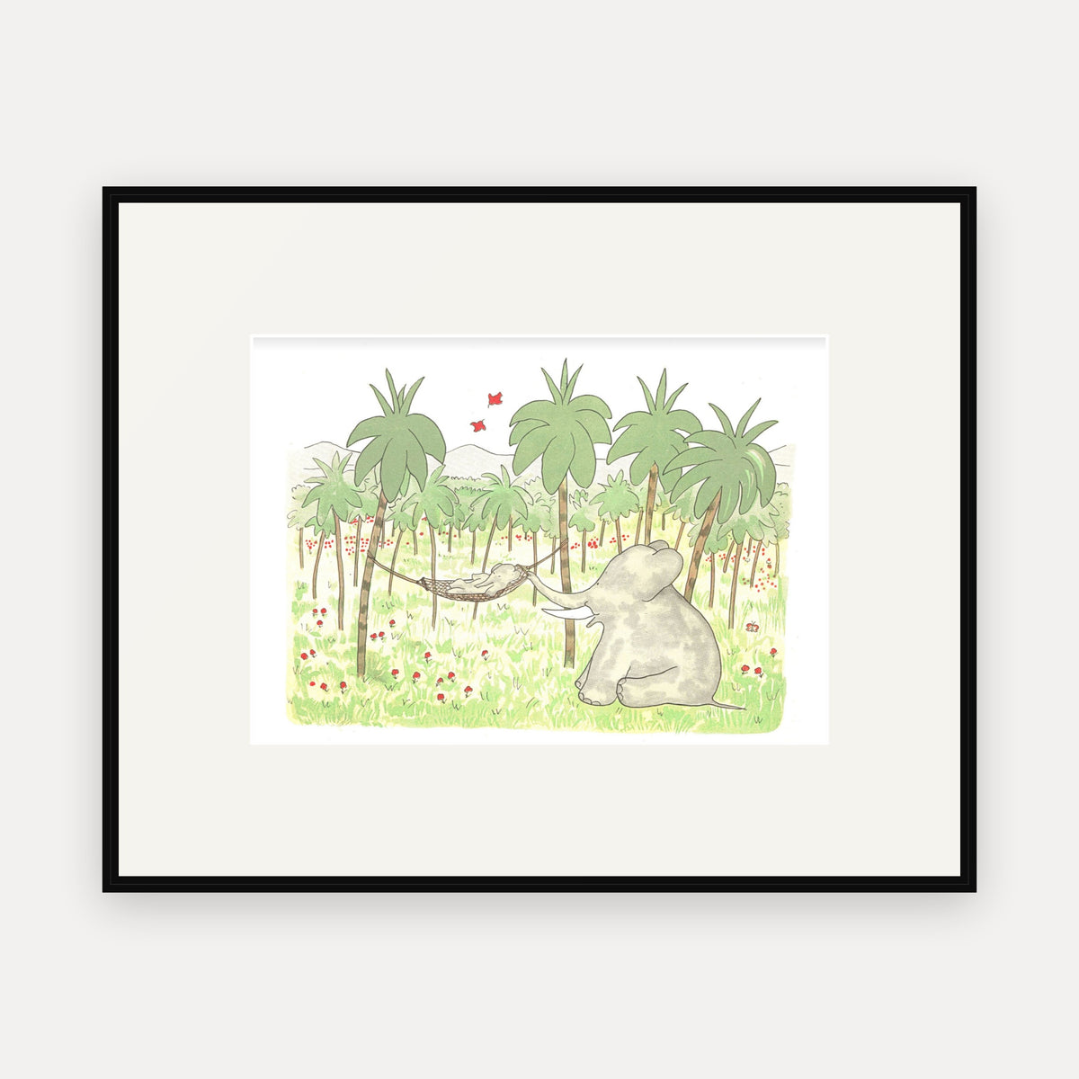 The Little Elephant in His Hammock, Histoire de Babar - mounted and framed print, front view