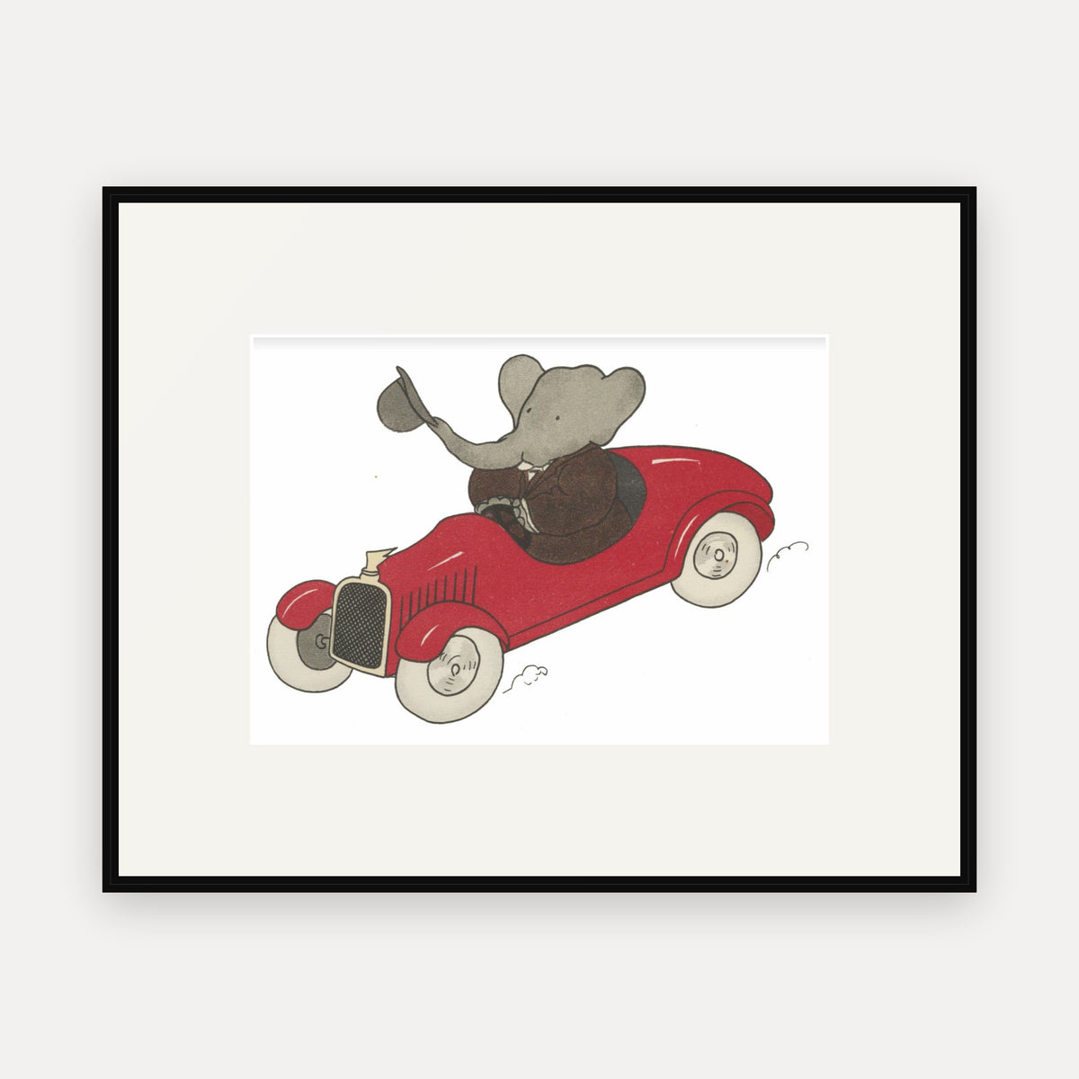 Babar's Red Motor Car, Histoire de Babar - mounted and framed print, front view