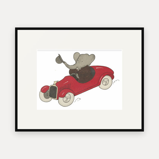 Babar's Red Motor Car, Histoire de Babar - mounted and framed print, front view