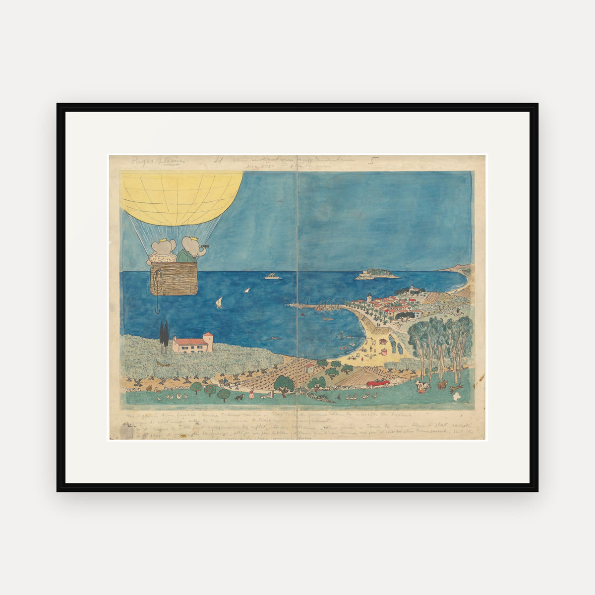 The Balloon over the Sea, Le voyage de Babar - mounted and framed print, front view